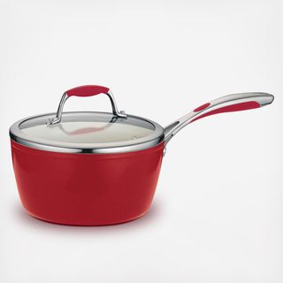 Gourmet Ceramica Deluxe Metallic Red Covered Sauce Pan
