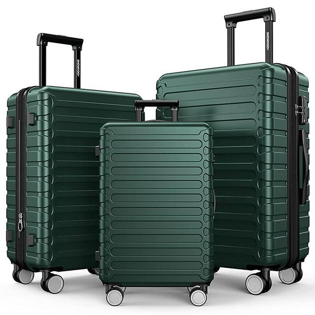 SHOWKOO Luggage Sets New Model Expandable ABS Hardshell 3pcs Clearance Luggage Hardside Lightweight Durable Suitcase sets Spinner Wheels Suitcase with TSA Lock (Dark Green)