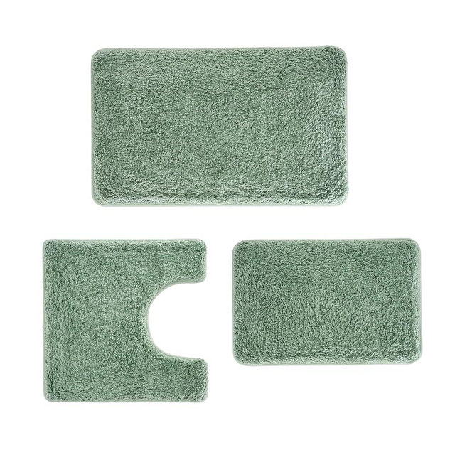 3 Pieces Luxury Bathroom Rug Set with U-Shaped Toilet Rug, Non-Slip Rubber Bottom, Thick Microfiber Fluffy Plush, Water absorption, Quick Dry, Ultra Soft, Bath Mats for Bathroom, Tub(Leaf Green)