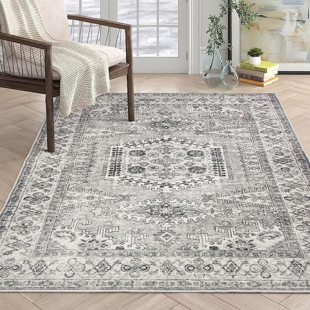Valenrug Washable Rug 6x9 - Ultra-Thin Antique Collection Area Rug, Stain Resistant Rugs for Living Room Bedroom, Distressed Persian Boho Rug(Gray, 6'x9')