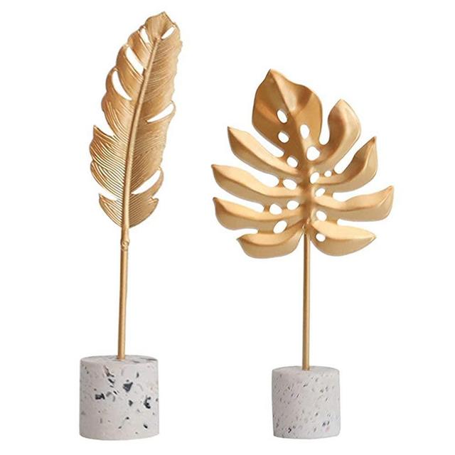 IMIKEYA 2Pcs Metal Iron Leaf Decor Sculpture Feather Statue Home Room Table Decor