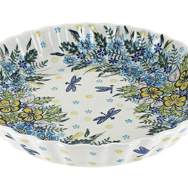 Blue Rose Polish Pottery - Yellow Alyssa Pie Plate - 10" Diameter - Unique, Dishwasher Safe, & Durable Bakeware