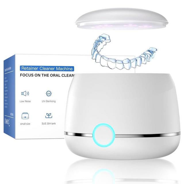 Midomi Ultrasonic Retainer Cleaner, 45kHz Denture Cleaner Machine, 5min and 10min Modes with Rechargable Top Cover, 200ml Dental Cleaning Pod, MouthGuard Cleaner for Aligner NightGuard Jewelry(White)