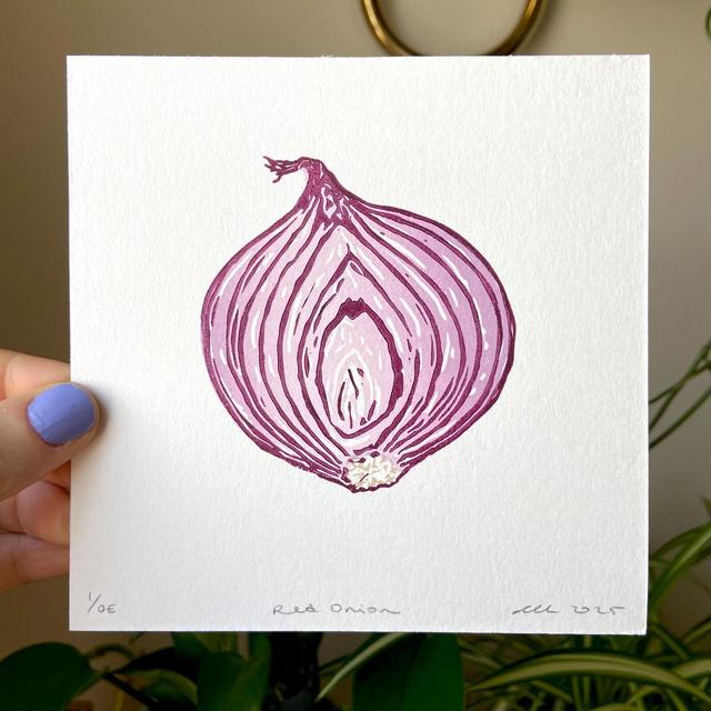 Red Onion Block Print | Farmers Market | Vegetable Print | Produce Linocut Print | Red Onion Linocut | Food Art | Kitchen Art