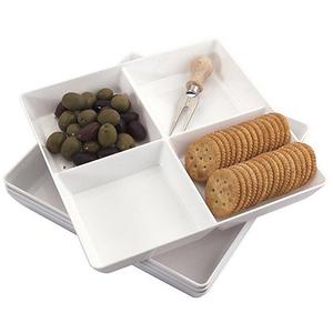 Set of 4 | Avant 4-Compartment White Plastic Appetizer Serving Tray