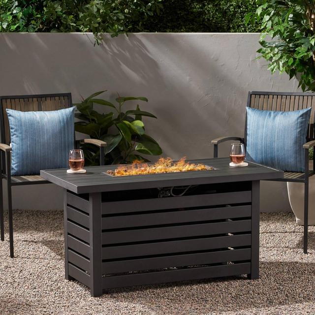 Rene Rectangular 47.25" Iron Gas Fire Pit Matte Black - Christopher Knight Home