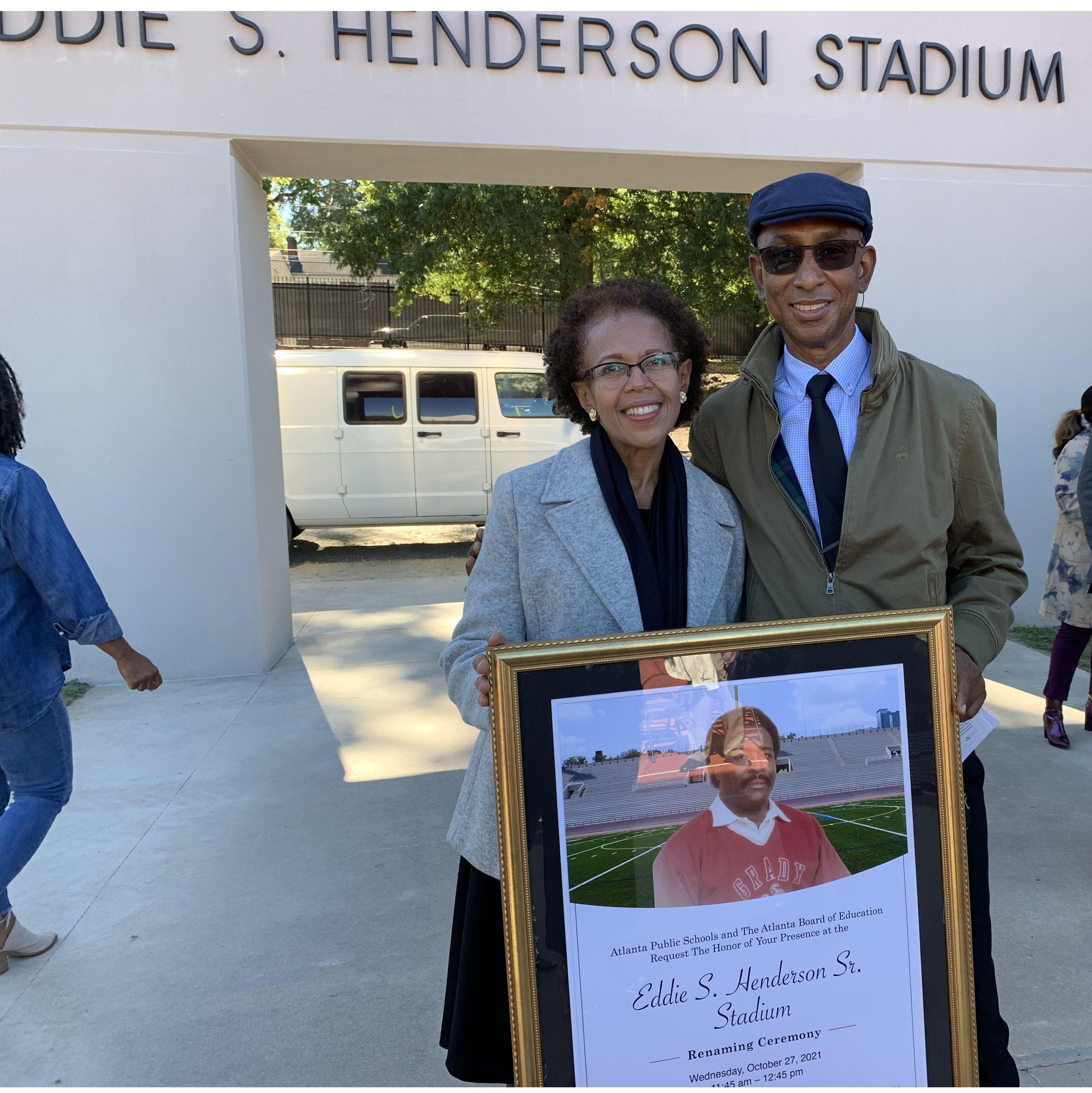 At naming of the "Eddie S. Henderson Stadium" at Midtown HS, formerly known as Grady HS, ATL. Henderson was Ricky's football coach/ role model/ Alpha fraternal brother. Ricky was a football team captain & City All-Star Player!