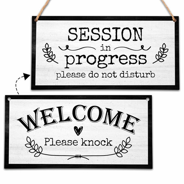 In Session Door Sign for Therapists, Do Not Disturb Hanger Sign for Therapy Office Decor, 6X12 Inches Double Sided Wooden Welcome Hanging Plaque-MBA01