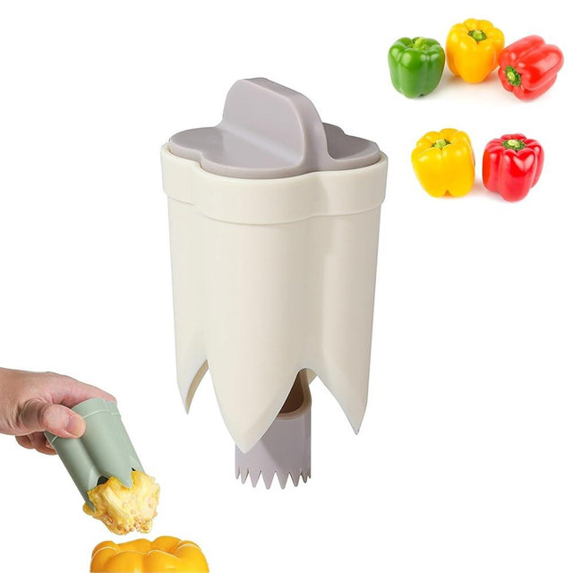 Pepper Seed Corer Remover - 2025 Upgraded 2-in-1 Bell Pepper Cutter & Deseeder: Effortlessly Streamline Your Kitchen Prep for Faster, More Efficient, & Hassle-Free Meal Prep (1, Beige)