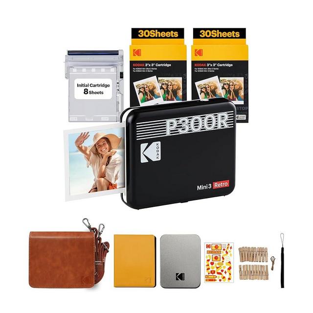 KODAK Mini 3 Retro 4PASS Portable Photo Printer (3x3 inches) Initial 8 Sheets + 60 Sheets + Gift Bundle, Black