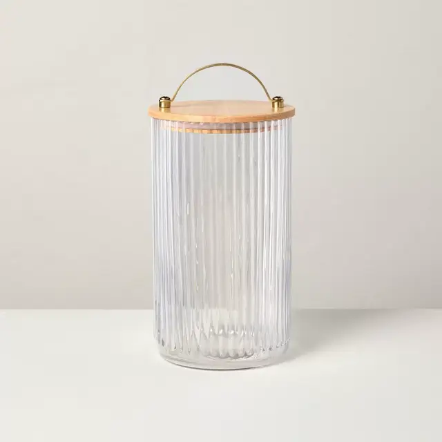 64oz Fluted Glass Storage Canister with Wood Lid - Hearth & Hand™ with Magnolia
