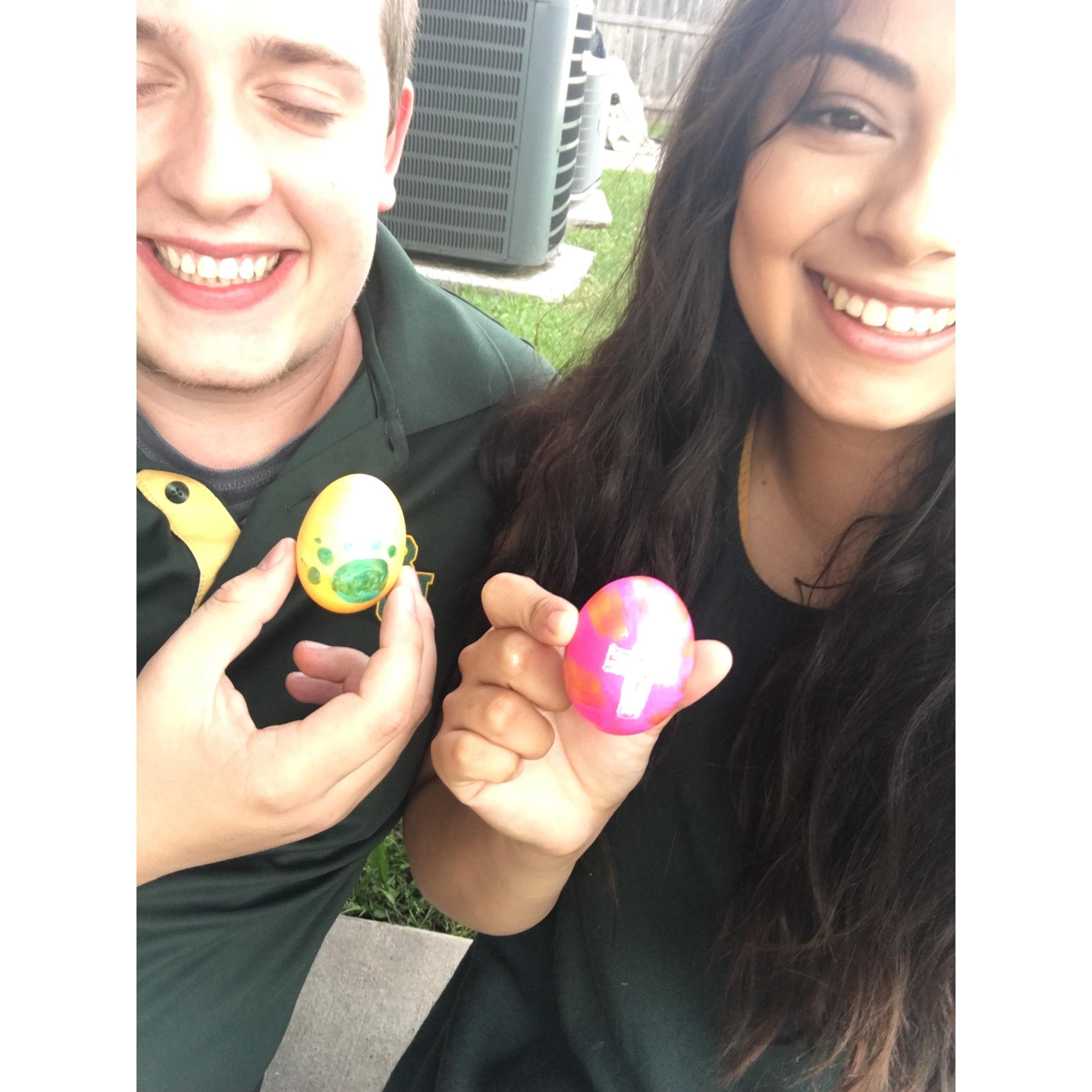 Egg decorating at my parents house! Sorry his eyes are closed!