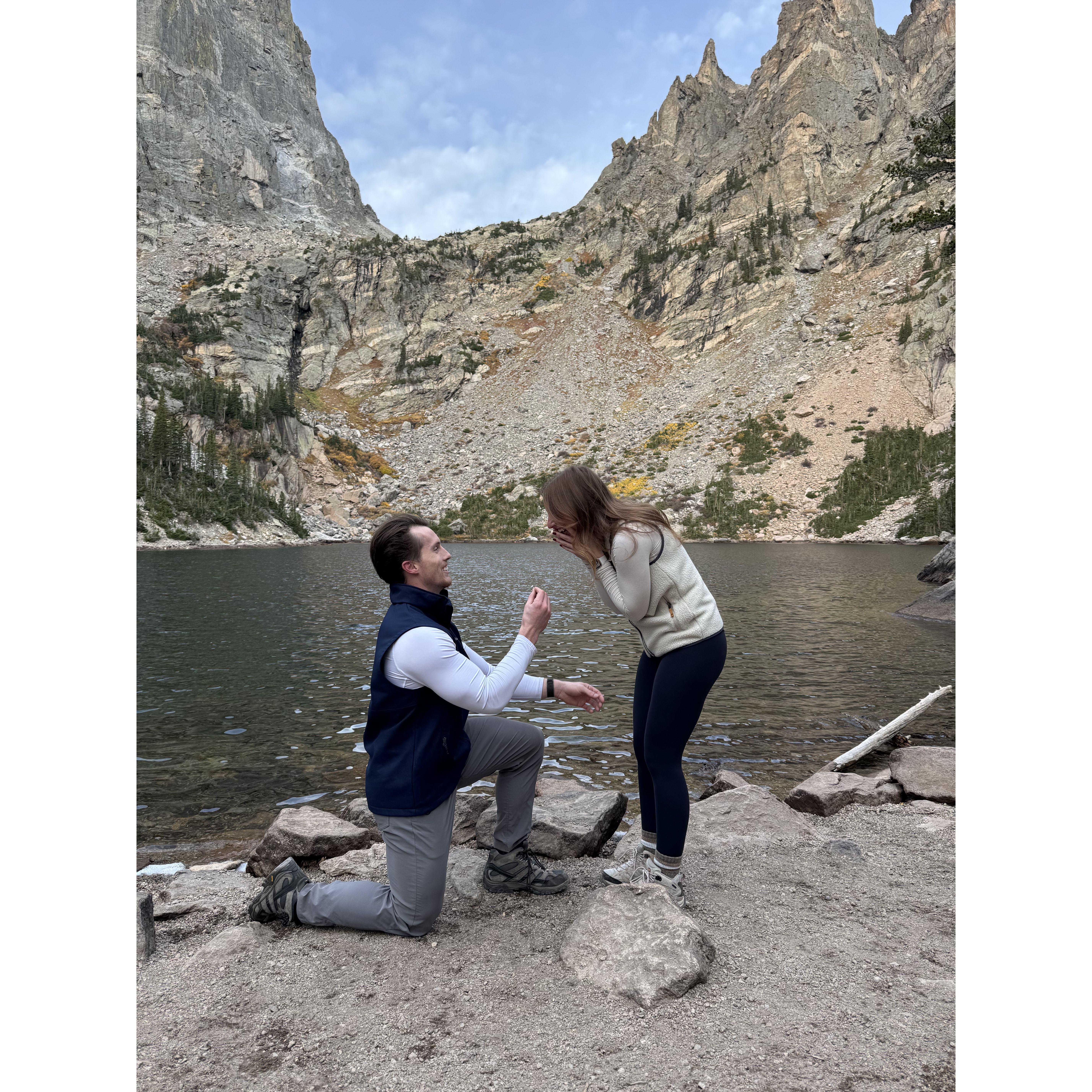 John proposed while we were on a hike in the Rocky Mountains.
