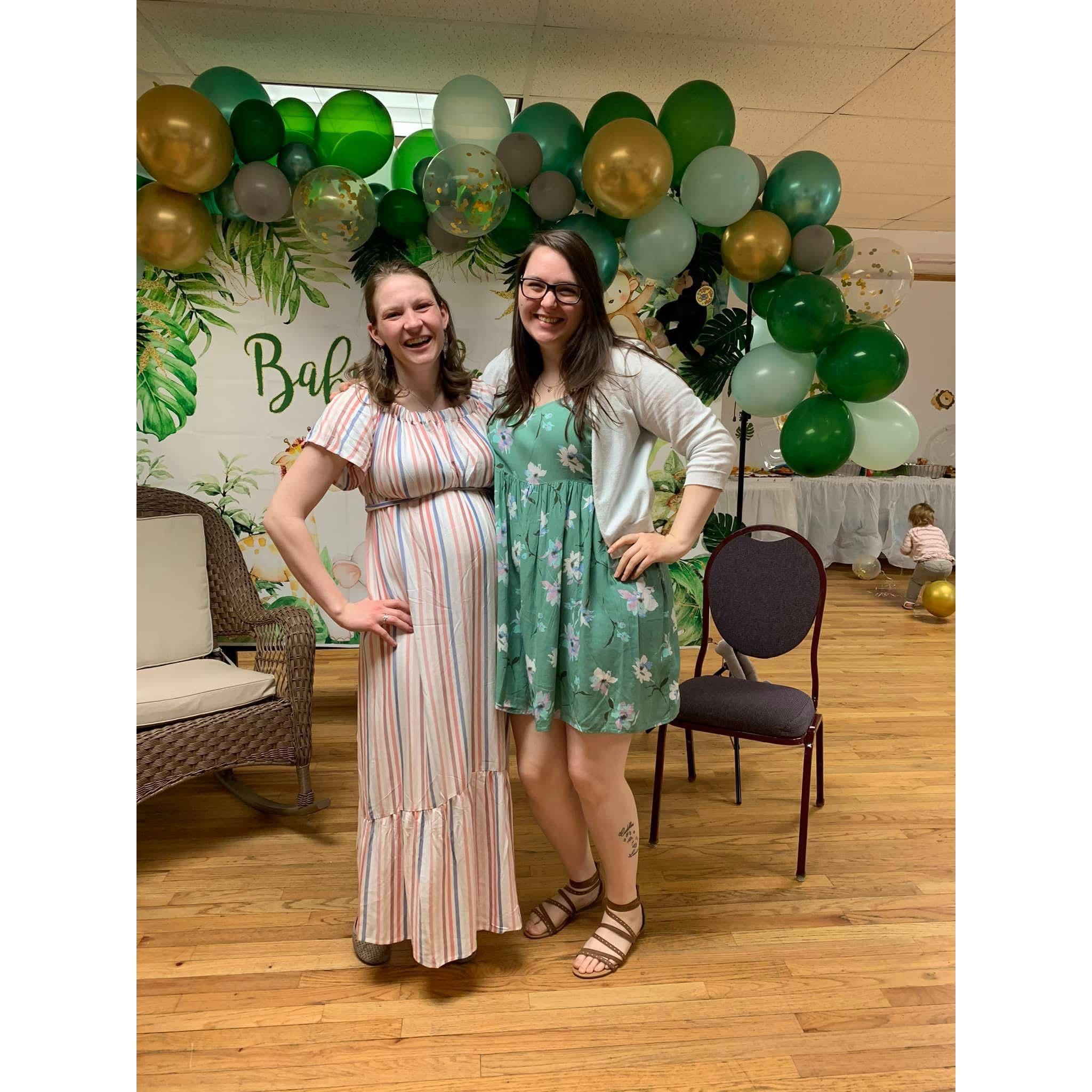 My bridesmaid Katherine and I at her baby shower! Her Lizzie was just about to be born!