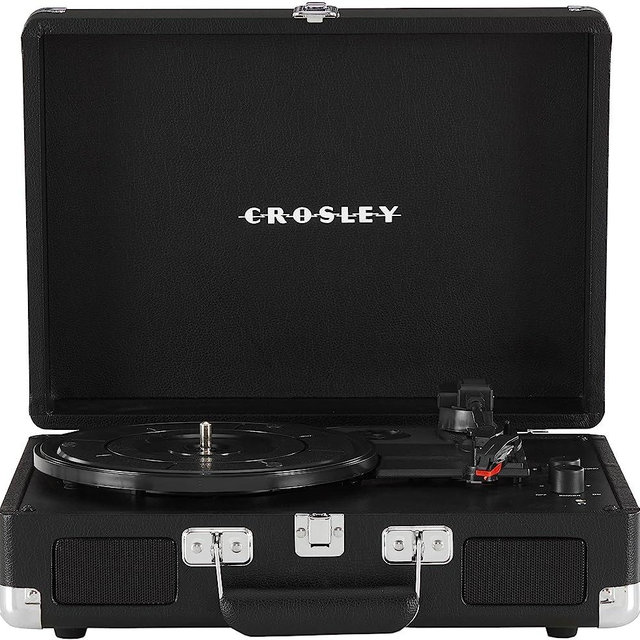 Crosley CR8005DP-BK1 Cruiser Plus Vintage 3-Speed Bluetooth in/Out Suitcase Vinyl Record Player Turntable, Black