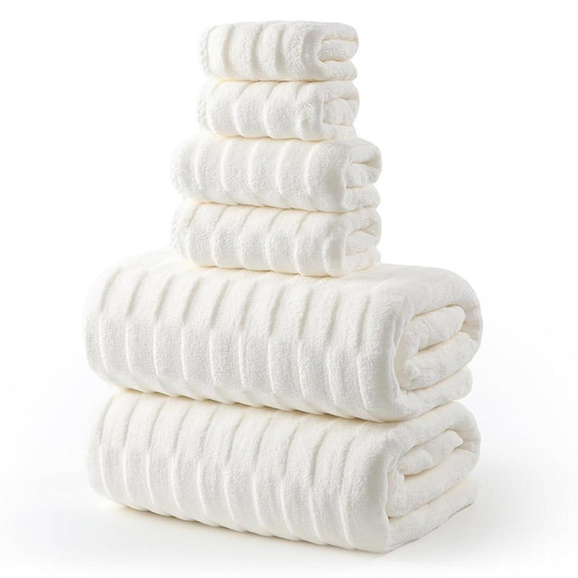 REDKISS 6-Piece Extra Large Bath Towel Set, 670 GSM, 2 Bath Sheets(40"x80"), 2 Hand Towels, 2 Washcloths - Ultra Absorbent, Quick-Dry, Super Soft Bathroom Towels for Hotel, Spa, Gym -Cream White