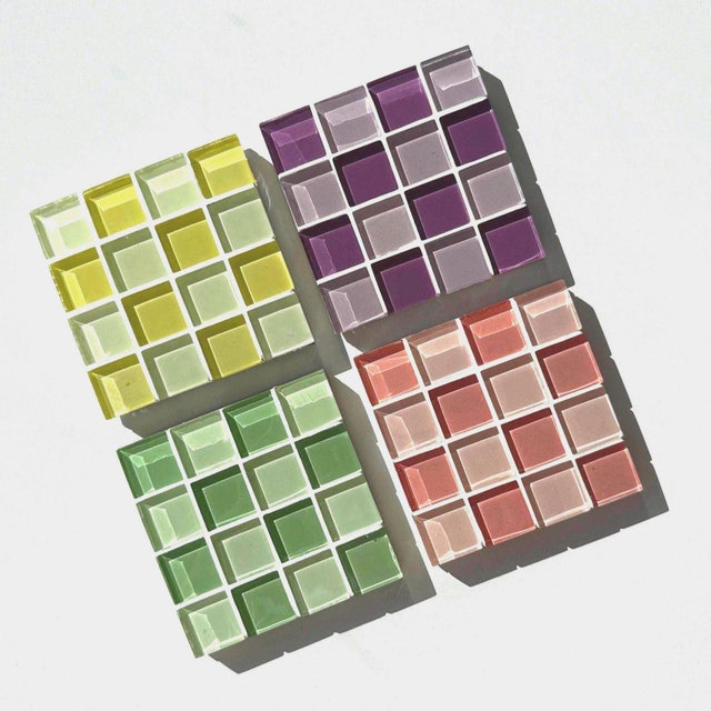 Glass Tile Drink Coaster, Mosaic, Two- Toned Colors, Pink, Purple, Green, Yellow, 1 piece