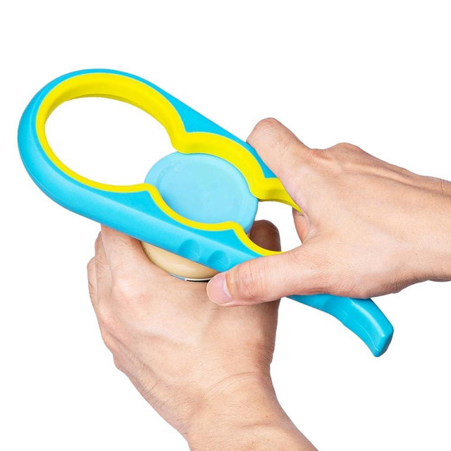 Jar Opener, Bloss Non Slip Jar Bottle Opener Jar Gripper for Weak Hands, Seniors With Arthritis and Children, 4 in 1 Multi-Function Colorful Can Opener Kitchen Tool Get Lids Off Easily, Blue Yellow
