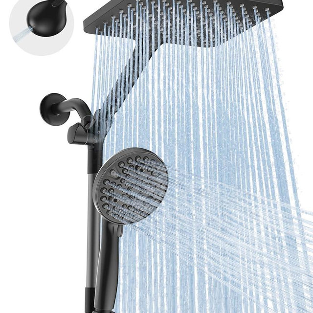 Dual Handheld Shower Head Combo, 2-in-1 Rain Shower Heads System Wide Rainfall Shower Head and 10 Modes High Pressure Hand Held Showerhead with Built-in Power Wash