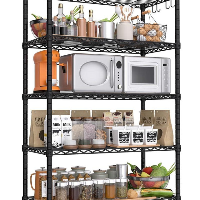 PrimeZone Wire Metal Storage Shelves - 5 Tier Adjustable NSF-Certified Heavy Duty Garage Shelving Unit Organizer Rack, Steel Utility Shelf for Kitchen, Pantry, Closet, 35.5" W x 14" D x 72" H, Black