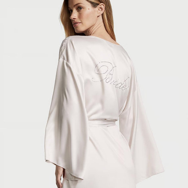 Bride Embellished Satin Short Robe M/L