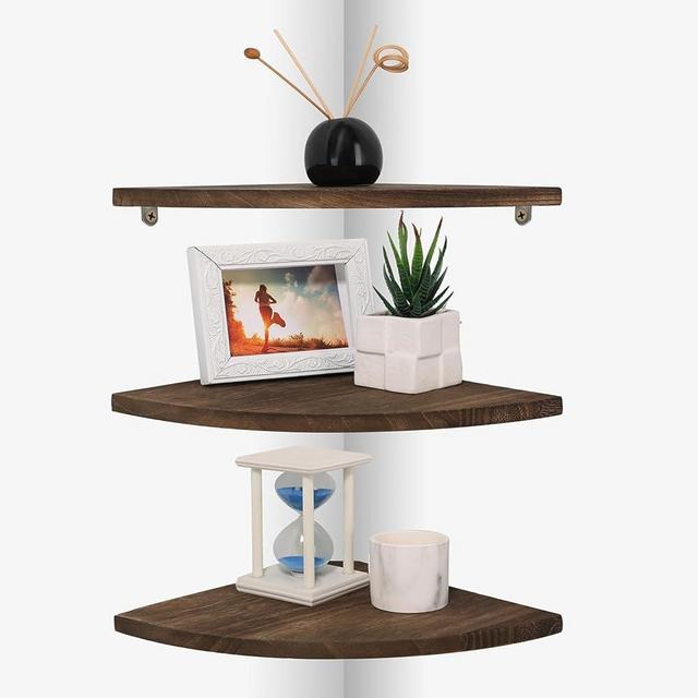 Joiishom Shelves 3, Rustic Wood Corner Wall Mount, 10x10x0.7 inches, 42 pounds Capacity