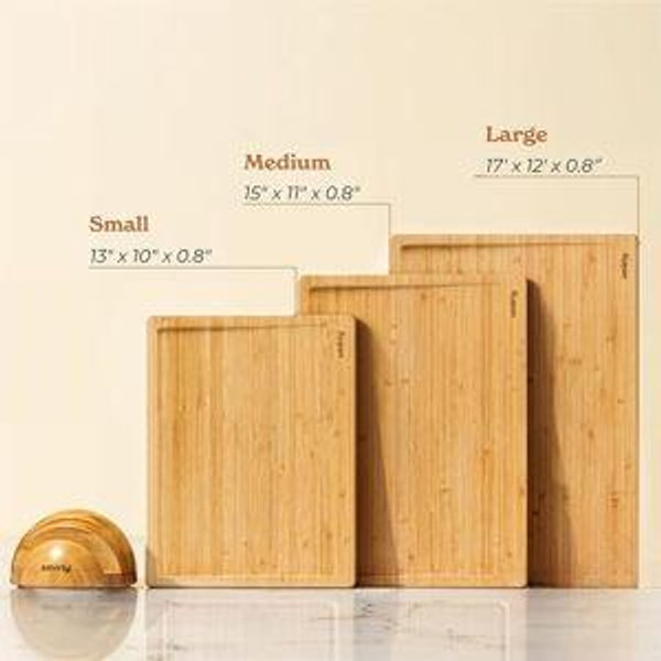 SMIRLY Wooden Cutting Boards For Kitchen Meal Prep & Serving - Natural Bamboo