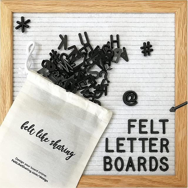 White Felt Letter Board, 10x10 inches Changeable Letter Board + 300 White Plastic Letters, Warm Oak Frame Wooden Letter Board w/Sawtooth Wall Hanger & Drawstring Pouch For Letterboard Letters