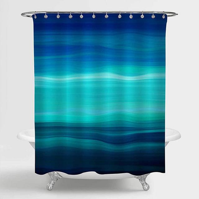 MitoVilla Blue Green Ombre Striped Shower Curtain, Abstract Ocean Waves Geometric Art Print Bathroom Accessories for Contemporary Home Decorations, Navy, Aqua Blue, Turquoise, Teal, 72" W x 72" L