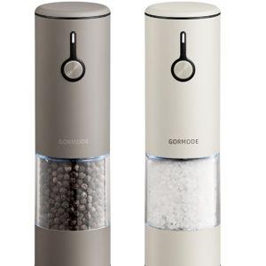 Stainless Steel Rechargeable Electric Salt and Pepper Grinder Set – USB Charging, One-Hand Electric Mill, Adjustable Coarseness, LED Light & Dust Cover –2pack(Greige & Buttercream)