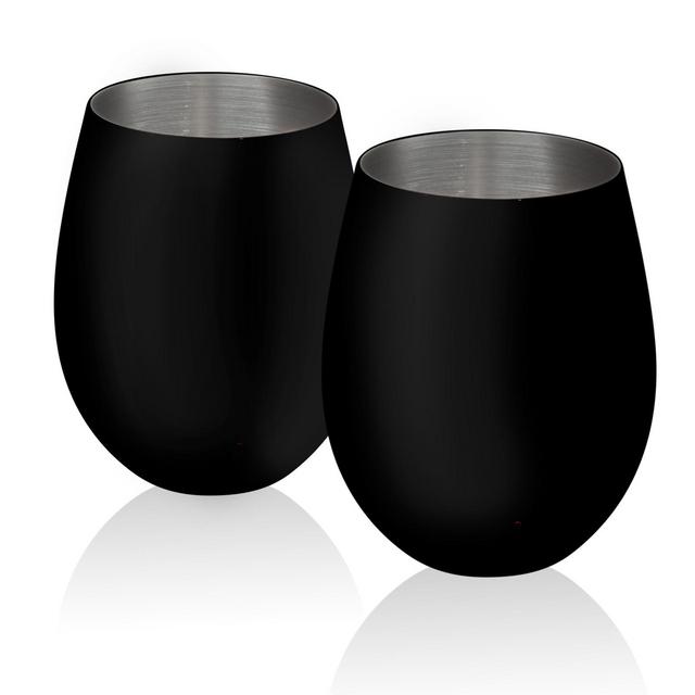 17oz 2pk Stainless Steel Colton Chalkable Stemless Wine Glasses Matte Black - Artland