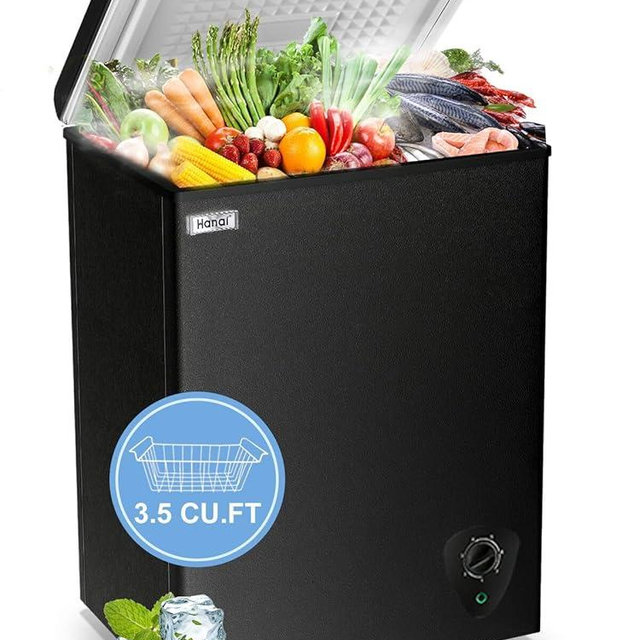 Chest Freezer Small Deep Freezer WANAI 3.5 Cu.Ft Mini Freezer Black Free-Standing Top Door Freezer Adjustable 7 Thermostat and Removable Basket Open Deep Freezer Apartment Kitchen, Black