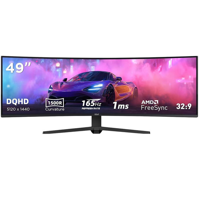 49 Inch Ultrawide Curved Gaming Monitor, 5K Display Dual QHD 5120x1440, 165Hz 1ms, 1500R VA Large Curved Monitor for Mac & Work, with FreeSync G-Sync Compatible, HDMI/DP Ports, Blue Light Filter, VESA