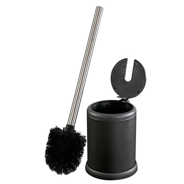 Bath Bliss Toilet Bowl Brush and Holder Set | Self Closing Lid | Space Saving | Bathroom | Deep Cleaning | Fingerprint Proof Finish | Hygienic | Matte Black