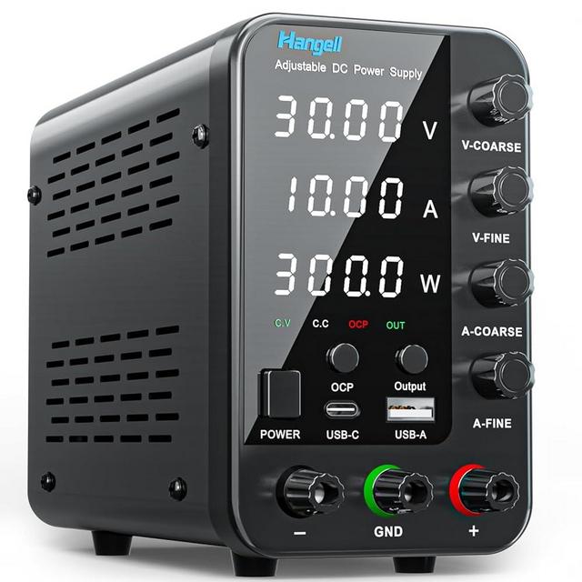 DC Power Supply Variable, 30V 10A Bench Power Supply with Encoder Coarse & Fine Adjustments Knob, Adjustable Switching Regulated lab Power Supply with 5V 3.6A USB & Type-C Quick-Charge