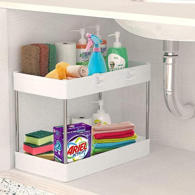 SPACEKEEPER under Sink Organizer, Sliding Cabinet Basket Organizer 2Tier  Storage