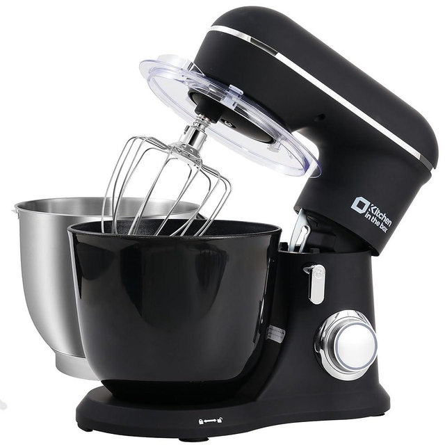 Kitchen in the box Stand Mixer, 4.5QT+5QT Two bowls Kitchen Mixer, Matte Food Mixer for Daily Use with Egg Whisk,Dough Hook,Flat Beater (Onyx Black)