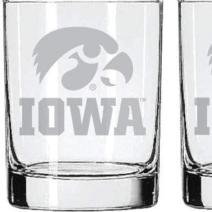 Iowa Hawkeyes 2-Sided Satin Finish, Rock (or Whiskey) Glass - Set of 2, large