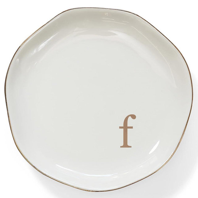HOME SMILE Initials Ring Dish Jewery Tray with Personalized F-Monogrammed Engagement Wedding Gifts for Friends,Sister,Birthday Christmas Gifts for Women,Ceramic White