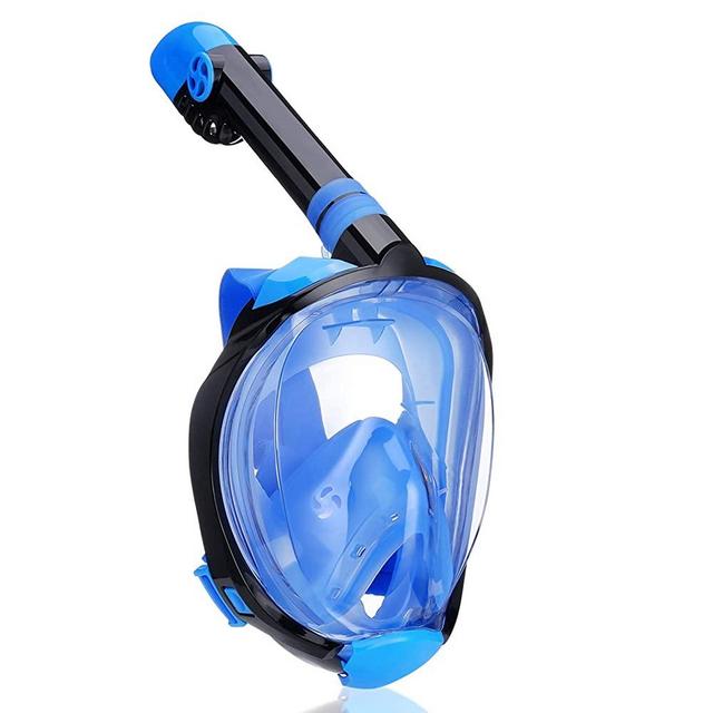 QingSong Full Face Snorkel Mask, Snorkeling Gear with Camera Mount, Foldable 180 Degree Panoramic View Anti-Fog Anti-Leak, Snorkeling Set for Kids and Adults
