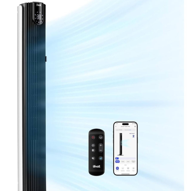 LEVOIT Smart 42 inch Tower Fan for Bedroom, DC motor, Oscillating with Quiet 26ft/s Velocity, 25dB Bladeless Floor Fan for Home Space, 12 Speeds, 4 Modes, 24H Timer with APP, Works with Alexa, Remoter