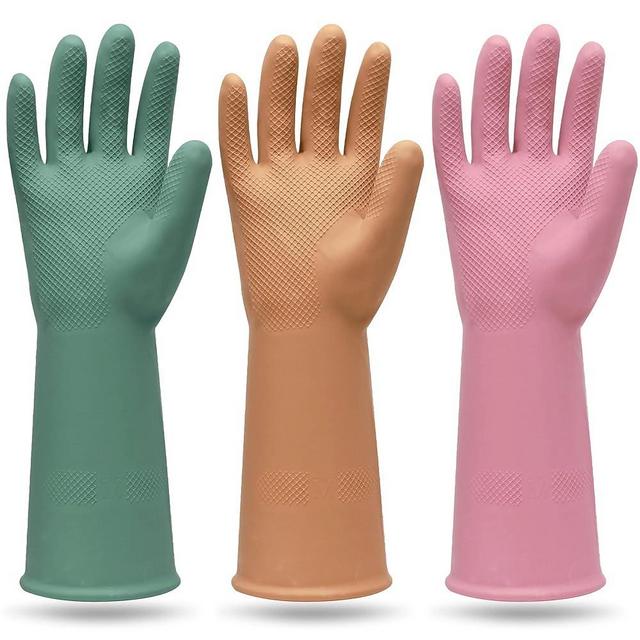 MAMISON 3 Pairs Colorful Reusable Waterproof Household Dishwashing Cleaning Rubber Gloves, Non-Slip Kitchen Glove