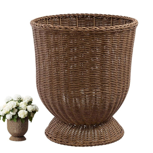 12 Inch Handwoven Boho Wicker Basket,Woven Decorative Storage Basket and Planter for Porch Patio Backyard Home Garden