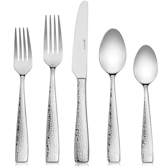 Hudson Essentials 65-Piece Hammered 18/10 Stainless Steel Silverware Cutlery Set, Flatware Service for 12