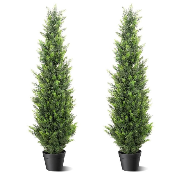 zylwtsntkn 4FT Artificial Cedar Topiary Trees 2 Set, Realistic Fake Cypress Tree Tall Faux Pine Shrubs Plants Artificial Cypress Trees for Home Offices Porch Decor