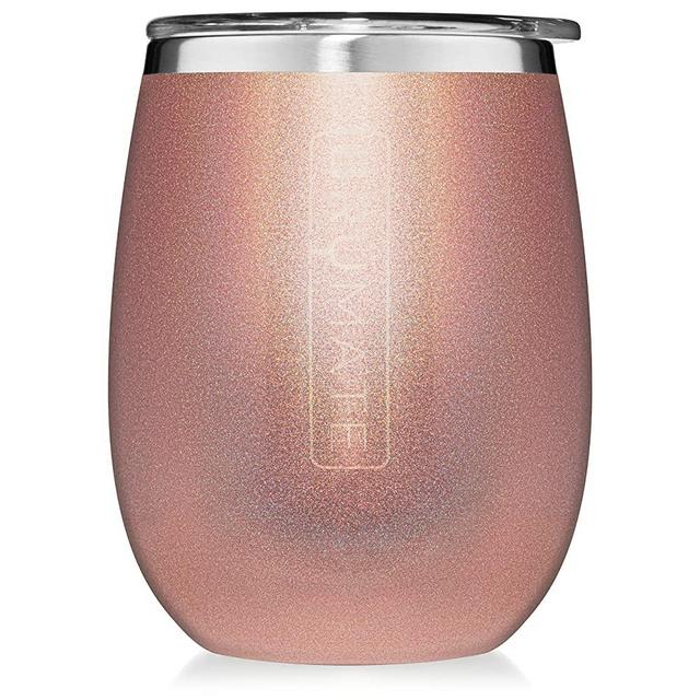 BrüMate Uncork'd XL 14oz Wine Glass Tumbler With Splash-proof Lid - Made With Vacuum Insulated Stainless Steel (Glitter Rose Gold)
