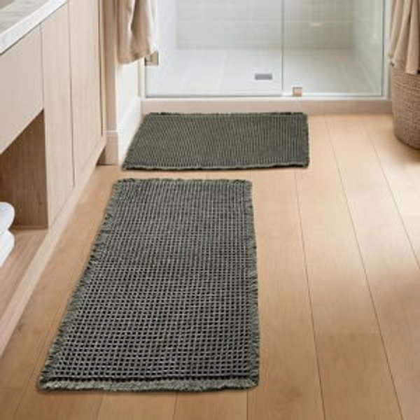 Waffle Bathroom Rugs Sets 2 Piece (Olive Green)