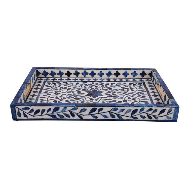 Handicrafts Home Alhambra Grande Pattern Inspired Decorative Trays 11x17 - Chic Azul Centerpiece, Versatile Ottoman Tray for Modern Home Decor, Artistic Kitchen Serving Tray, Ideal Gift-Worthy Tray