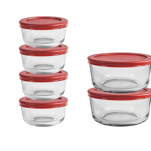 Anchor Hocking SnugFit 12 Piece Glass Food Storage Containers with Lids, Red