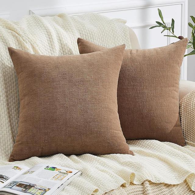 GAWAMAY Decorative Square Throw Pillow Covers 18"x18" Inch Set of 2, Super Soft Chenille Pillows Cover Fall Pillowcase for Living Room Bedroom Sofa Couch Cushion Cover Coffee 45x45cm (No Insert)